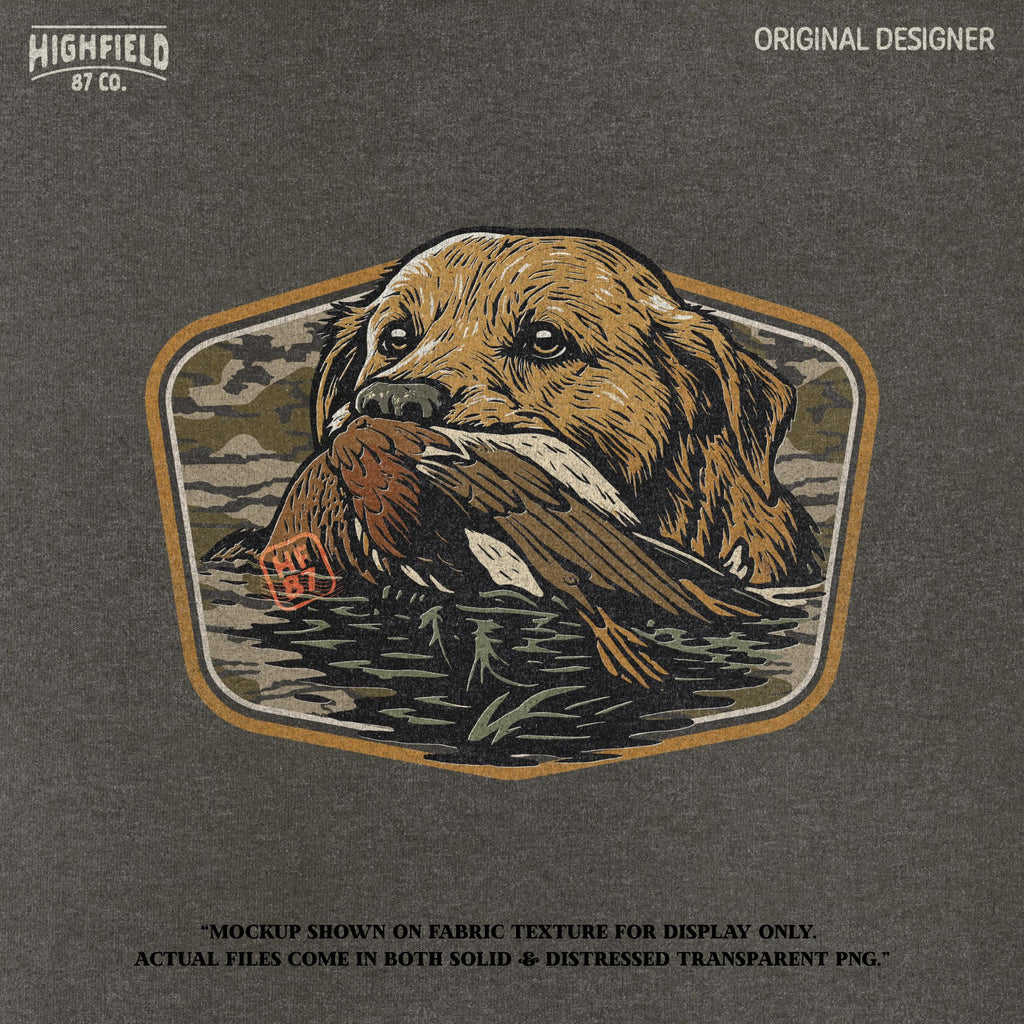 Camo Duck Hunting Dog PNG | Retriever Labrador Clipart with Duck in Water | Waterfowl Season Digital Download for Shirt Design