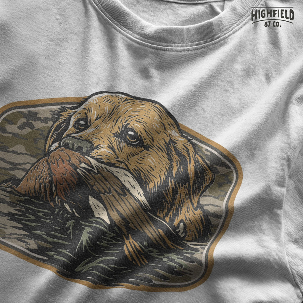 Camo Duck Hunting Dog PNG | Retriever Labrador Clipart with Duck in Water | Waterfowl Season Digital Download for Shirt Design