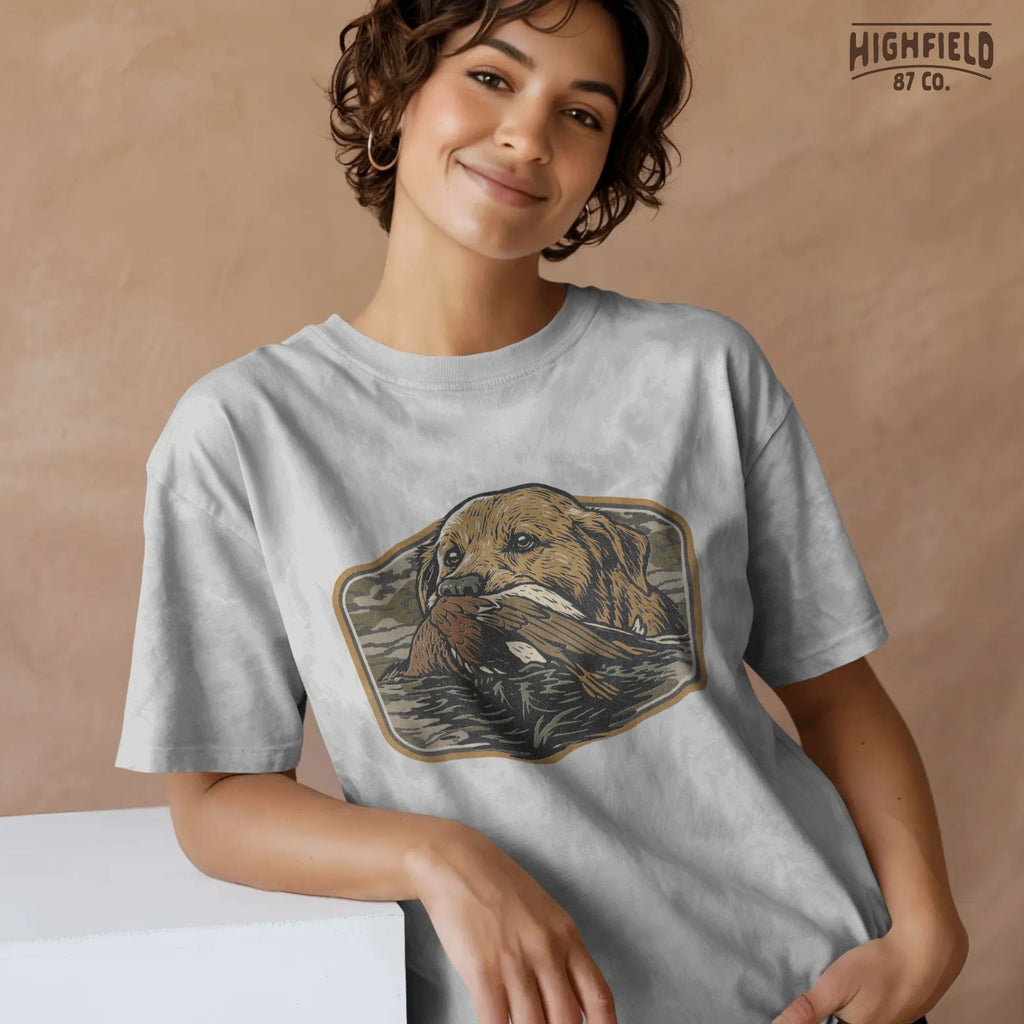 Camo Duck Hunting Dog PNG | Retriever Labrador Clipart with Duck in Water | Waterfowl Season Digital Download for Shirt Design