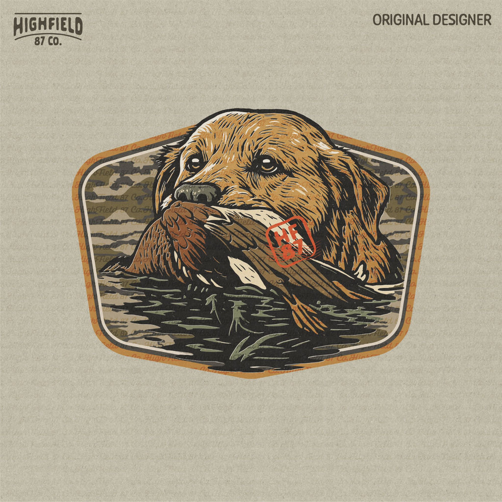 Camo Duck Hunting Dog PNG | Retriever Labrador Clipart with Duck in Water | Waterfowl Season Digital Download for Shirt Design