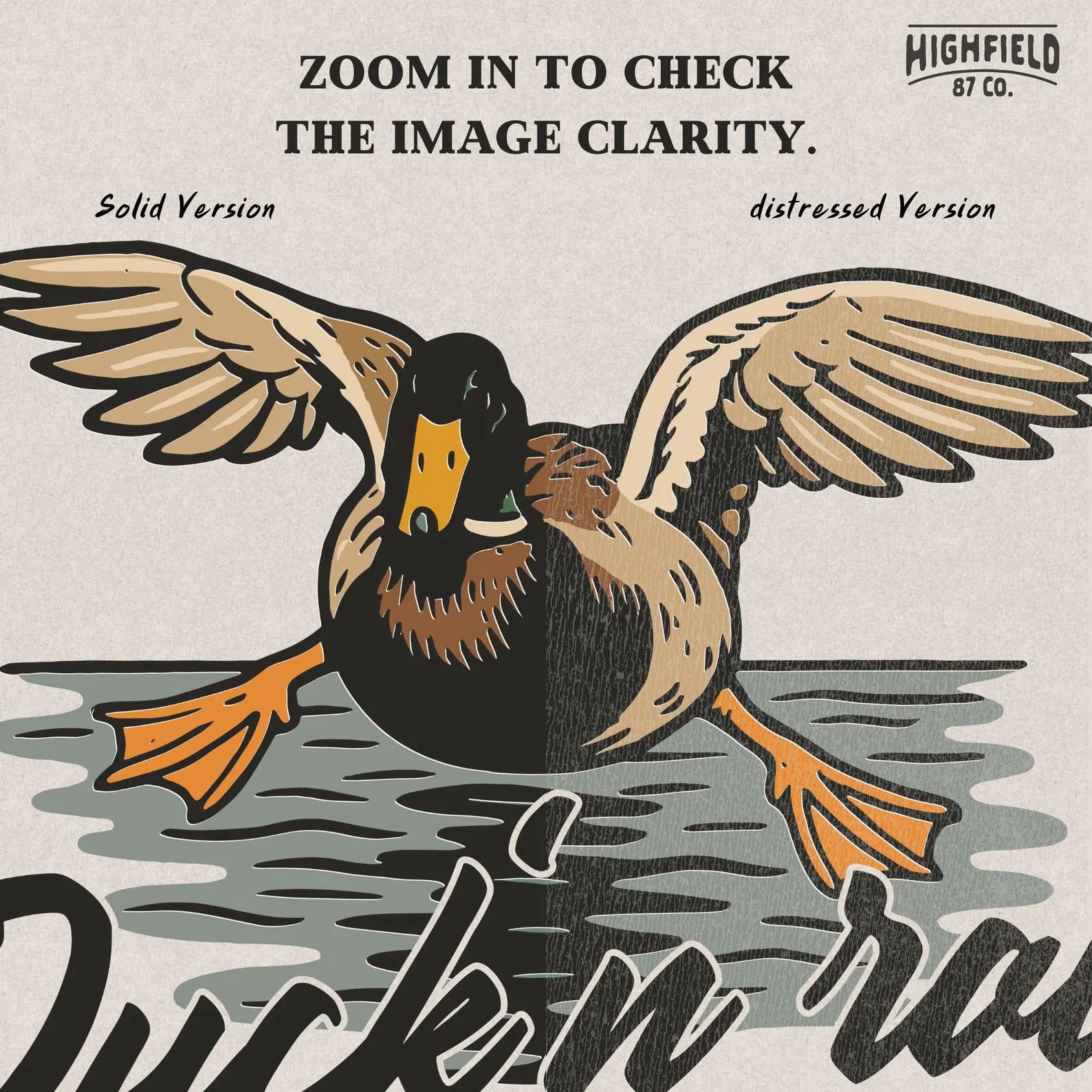 Waterfowl humor art showing a duck landing aggressively, text reads “Duck 'n Roll.” High-resolution transparent PNG for Cricut, sublimation, or print-on-demand.
