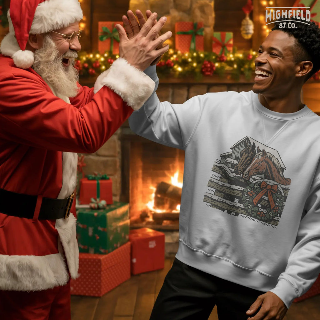 Funny Horse Christmas PNG | Two Horses and Snowman Clipart, Farm Animal Winter Shirt Design | Digital Download