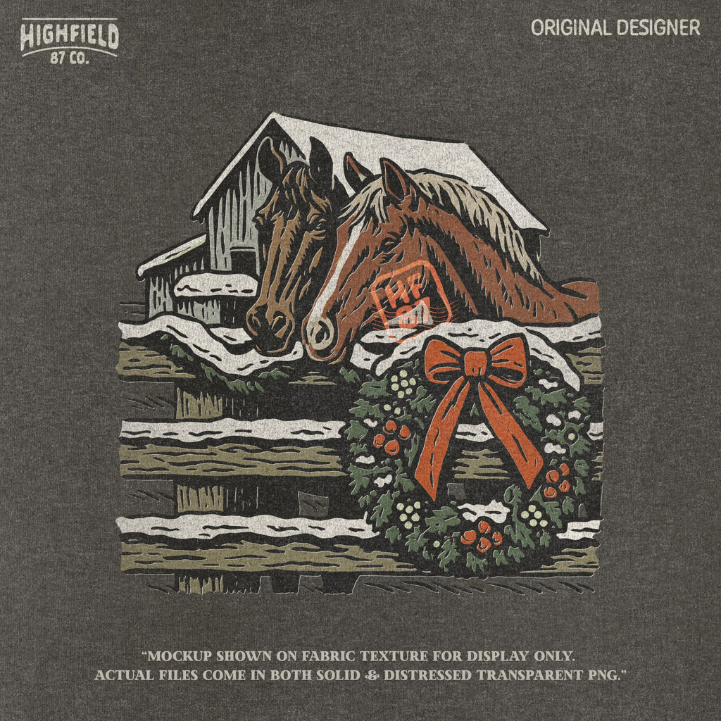 Funny Horse Christmas PNG | Two Horses and Snowman Clipart, Farm Animal Winter Shirt Design | Digital Download