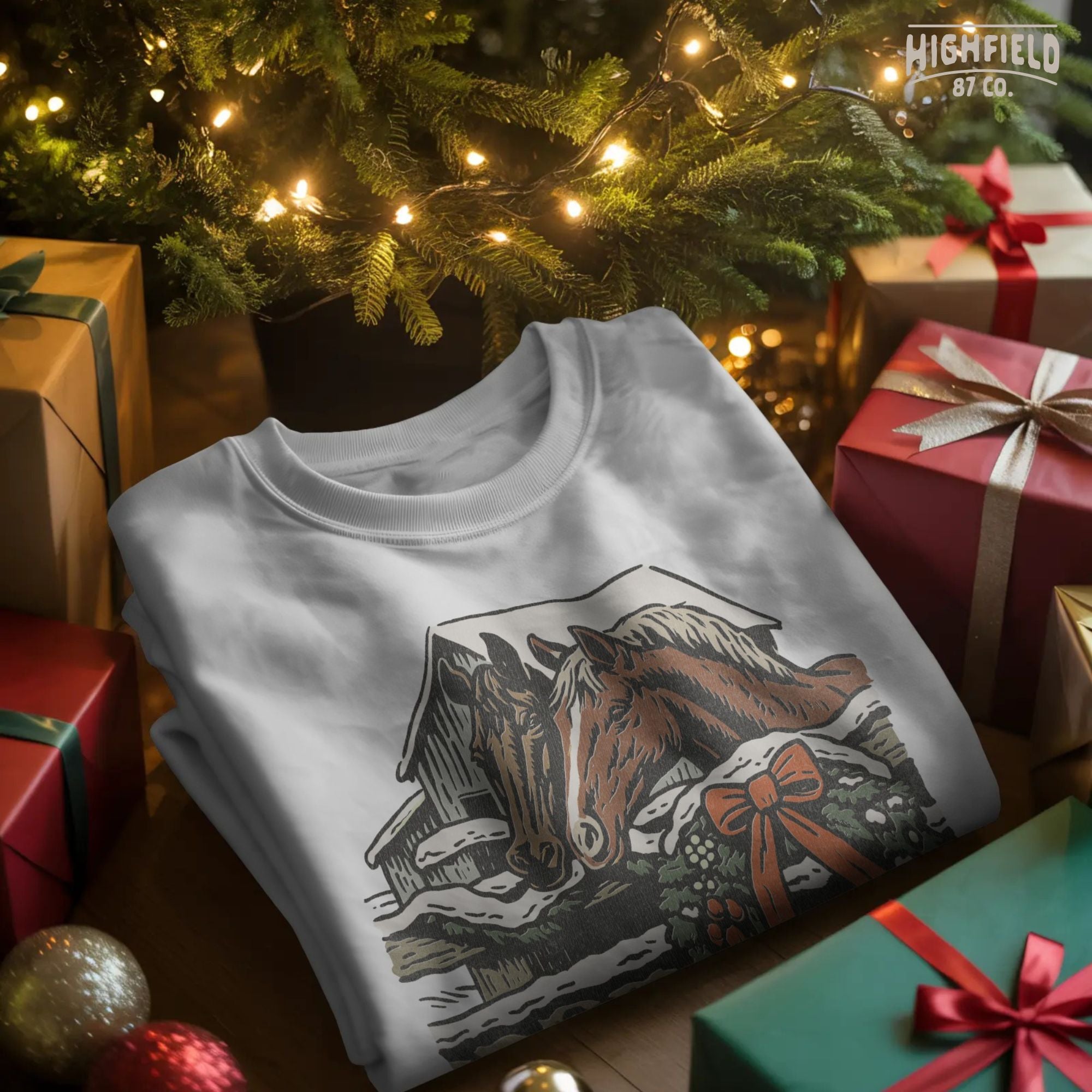 Funny Horse Christmas PNG | Two Horses and Snowman Clipart, Farm Animal Winter Shirt Design | Digital Download