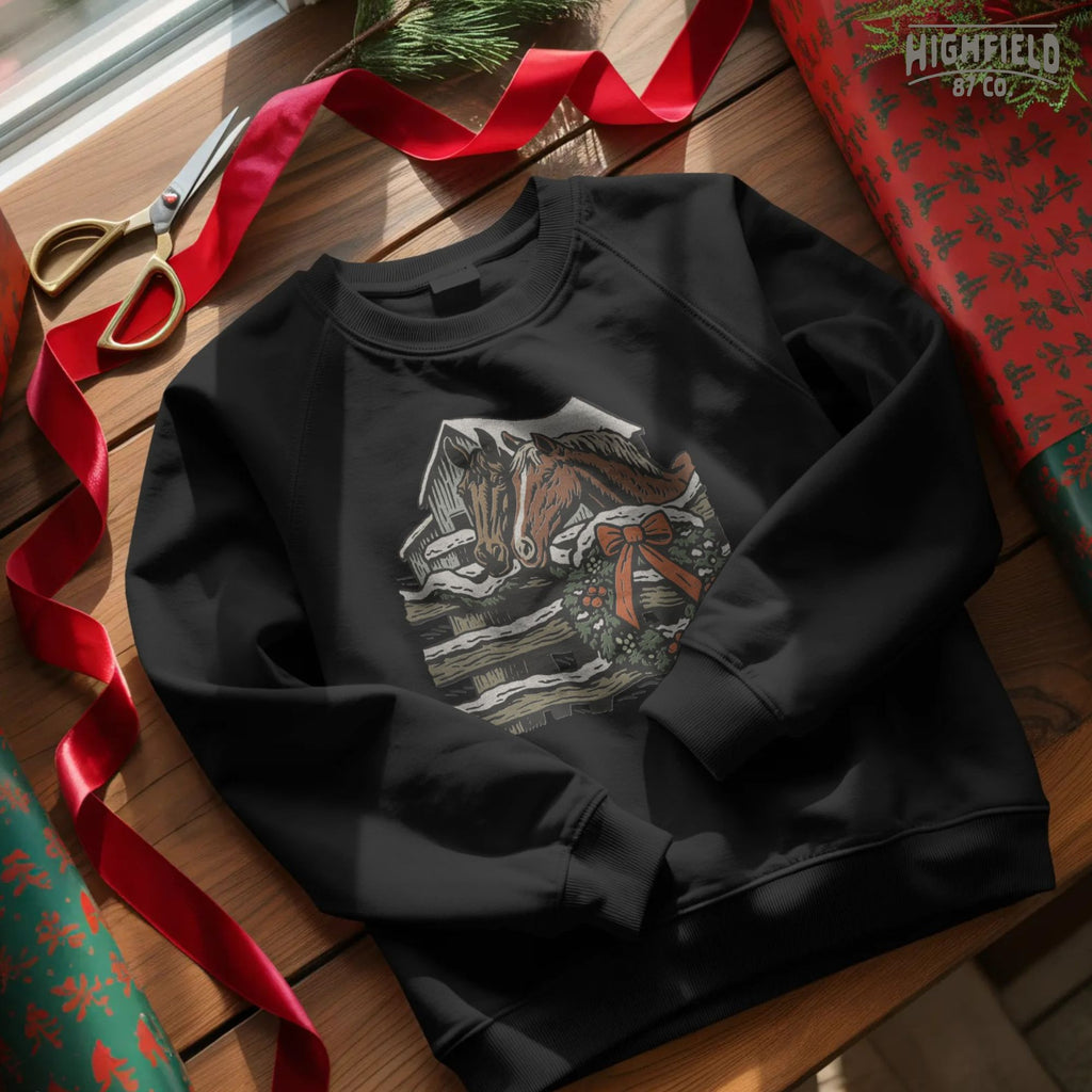 Funny Horse Christmas PNG | Two Horses and Snowman Clipart, Farm Animal Winter Shirt Design | Digital Download