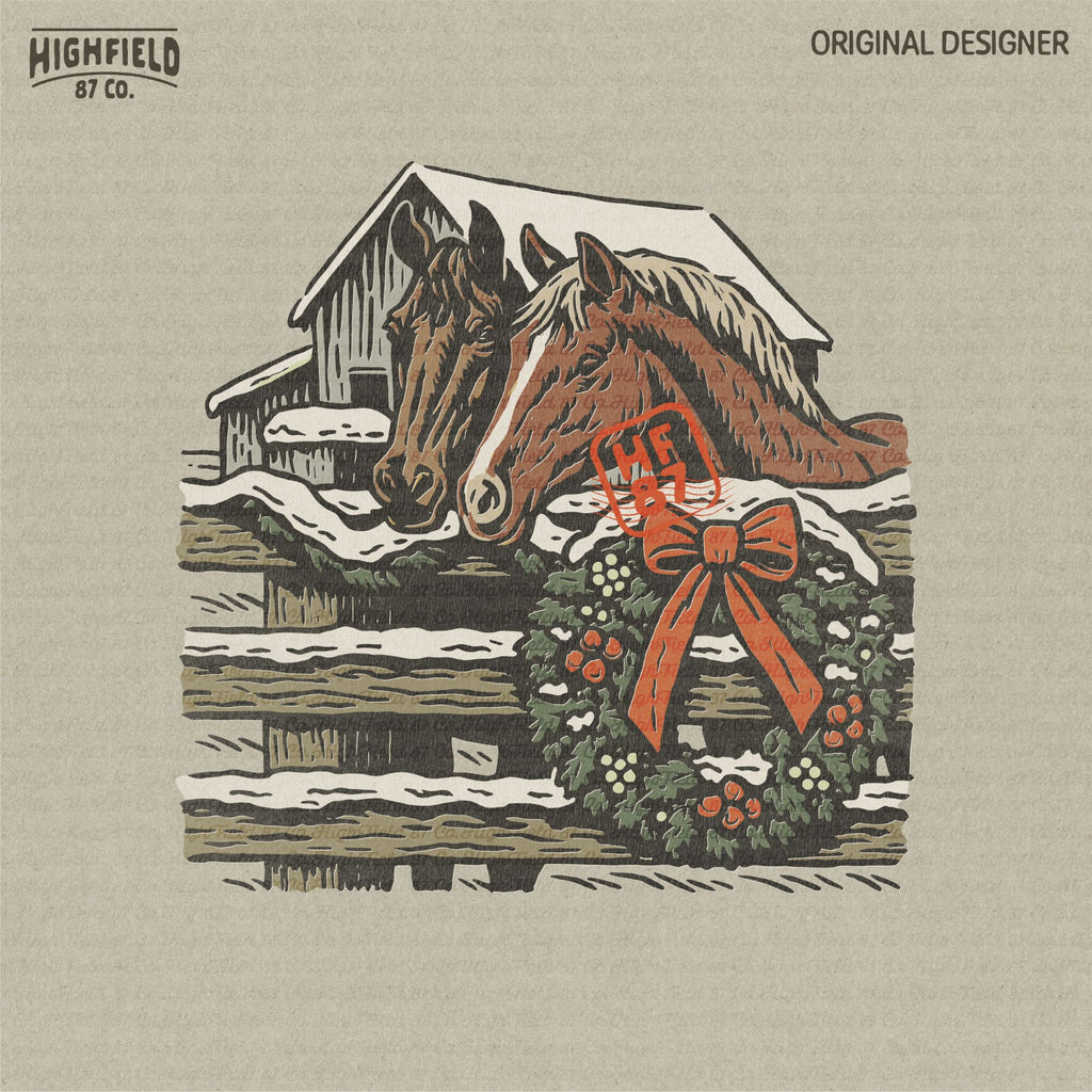 Funny Horse Christmas PNG | Two Horses and Snowman Clipart, Farm Animal Winter Shirt Design | Digital Download