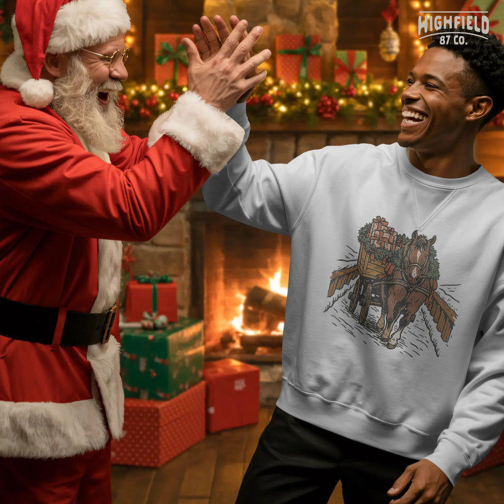 Horse Christmas Wagon PNG | Farm Horse with Gifts Clipart, Country Winter Scene Shirt Design | Digital Download