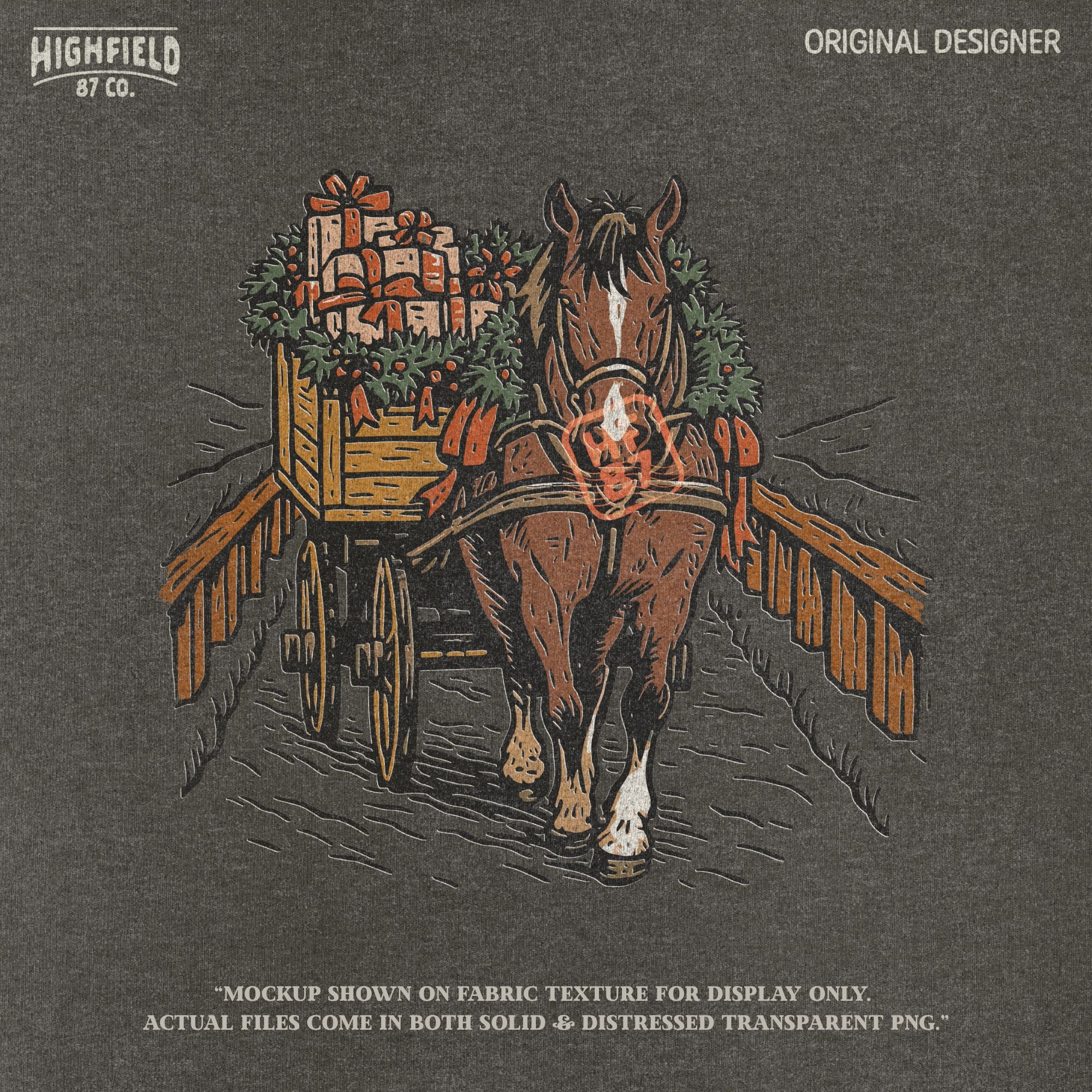 Horse Christmas Wagon PNG | Farm Horse with Gifts Clipart, Country Winter Scene Shirt Design | Digital Download