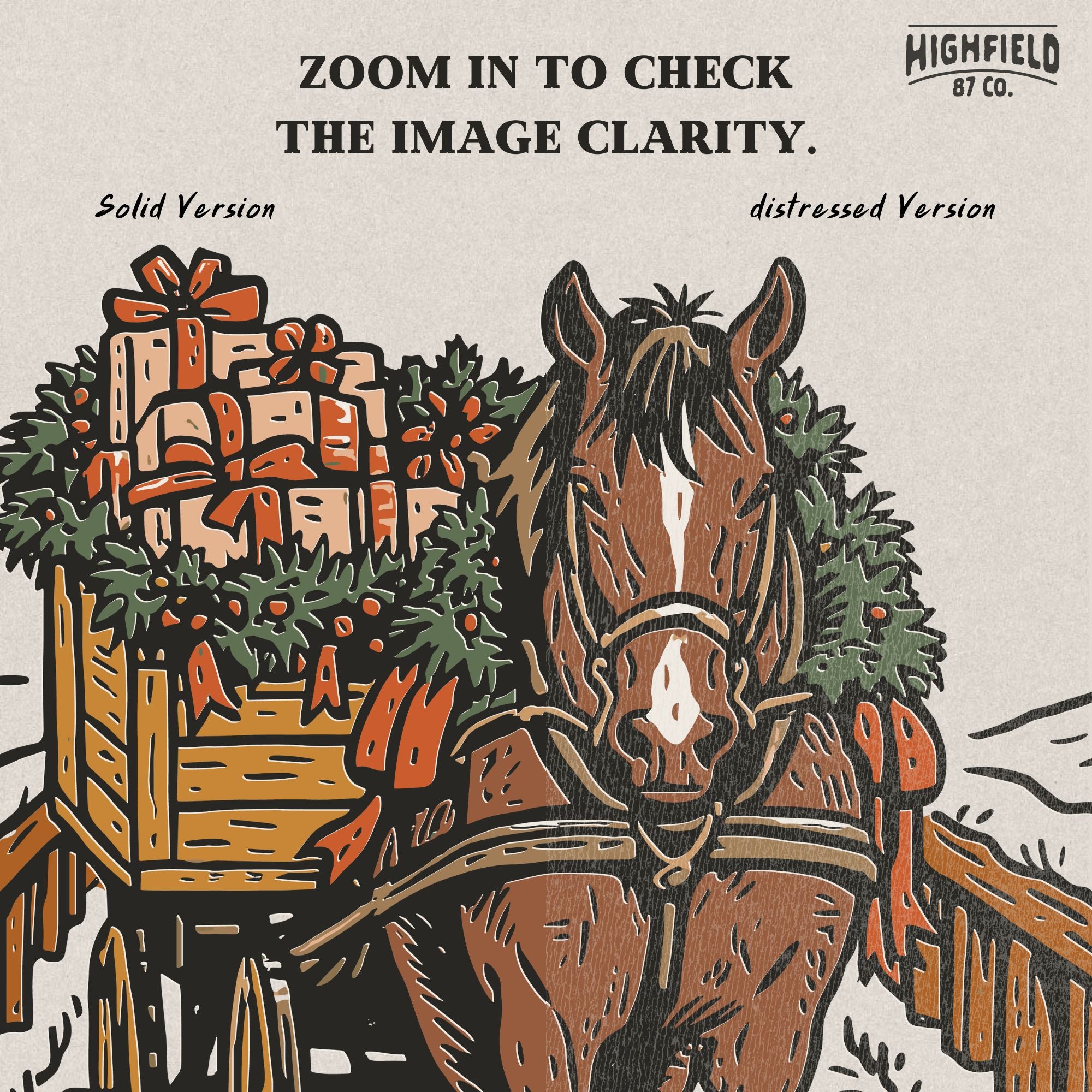 Horse Christmas Wagon PNG | Farm Horse with Gifts Clipart, Country Winter Scene Shirt Design | Digital Download