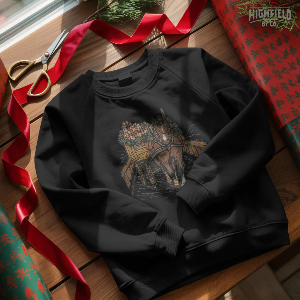 Horse Christmas Wagon PNG | Farm Horse with Gifts Clipart, Country Winter Scene Shirt Design | Digital Download