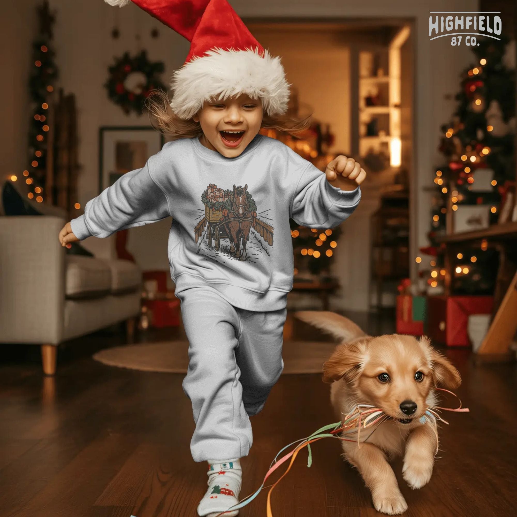 Horse Christmas Wagon PNG | Farm Horse with Gifts Clipart, Country Winter Scene Shirt Design | Digital Download