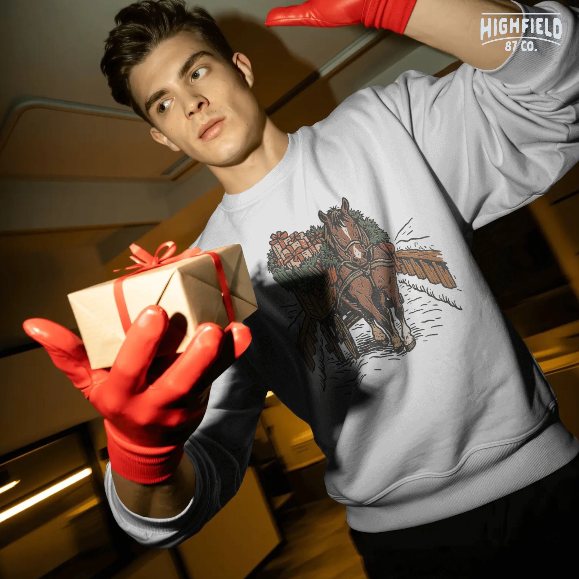 Horse Christmas Wagon PNG | Farm Horse with Gifts Clipart, Country Winter Scene Shirt Design | Digital Download