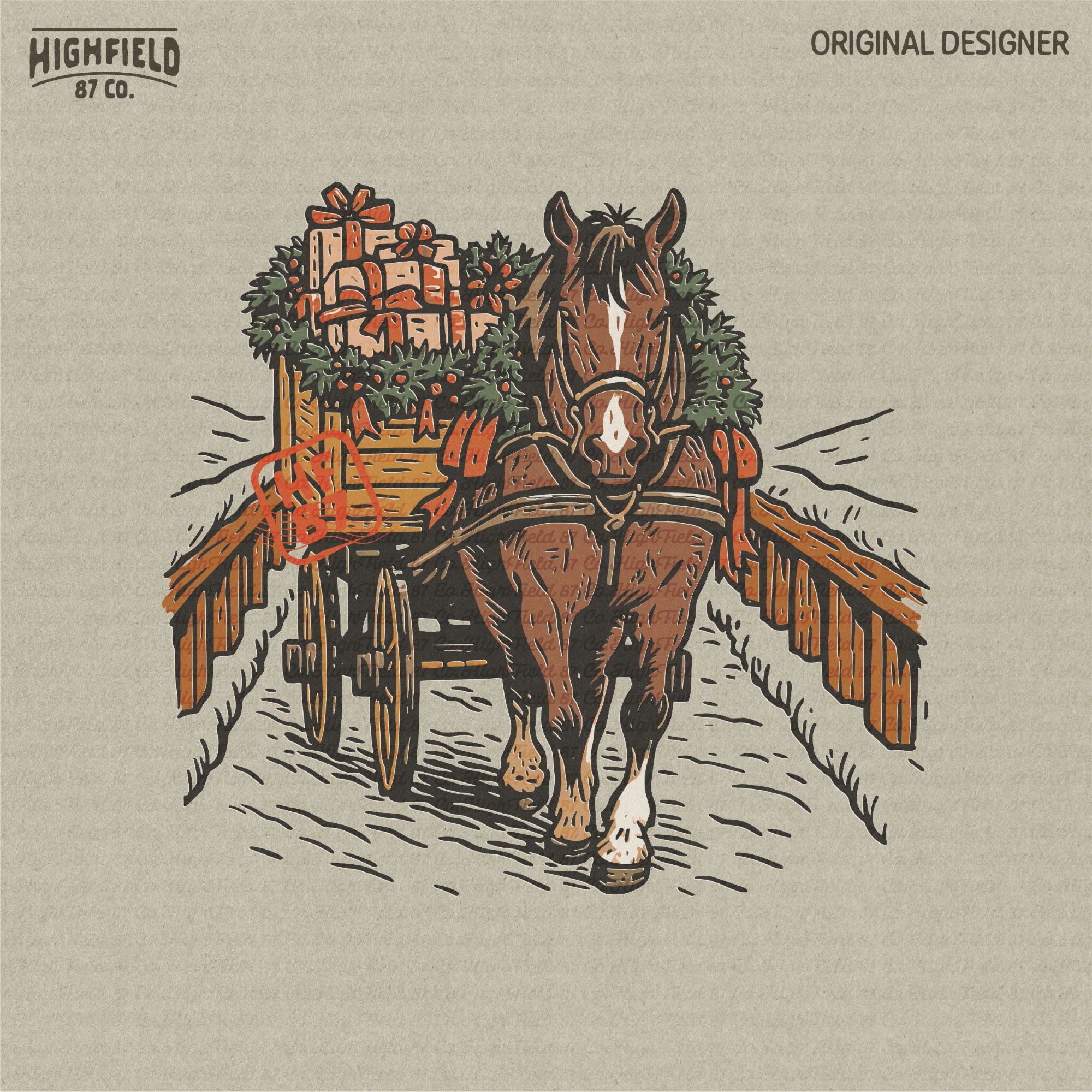 Horse Christmas Wagon PNG | Farm Horse with Gifts Clipart, Country Winter Scene Shirt Design | Digital Download