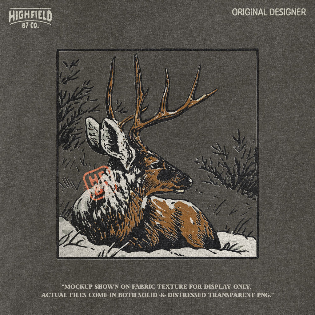 Mule Deer PNG for Winter Hunting Season | Rut Buck Clipart for Hunting Shirt Design | Mule Deer Antler Digital Download