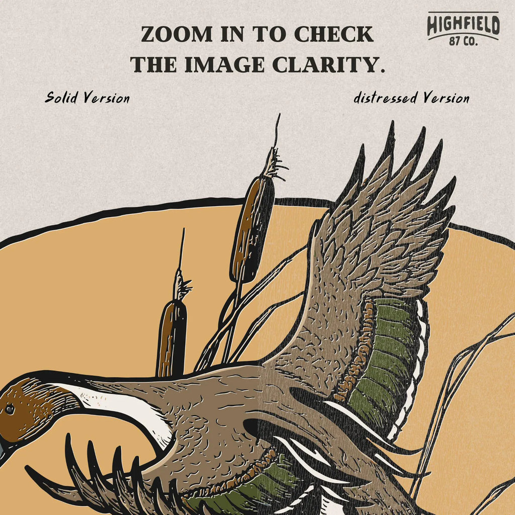 Digital artwork of a pintail duck in motion, created for use in outdoor-themed shirt designs and printable duck season graphics.
