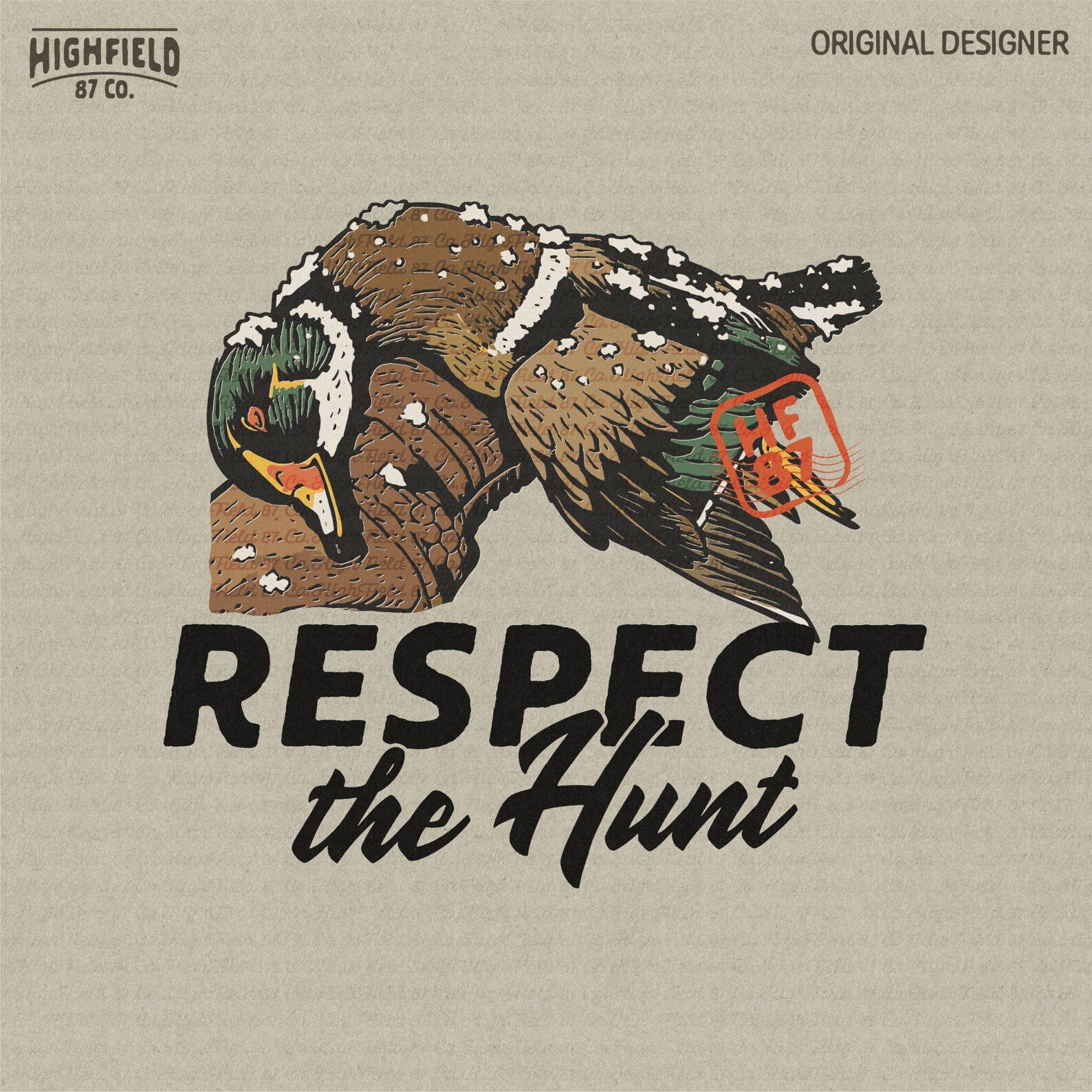 Winter-themed PNG featuring two fallen mallard ducks with snow on their feathers above the bold text “Respect the Hunt.” Perfect for duck hunting shirt designs during cold seasons.