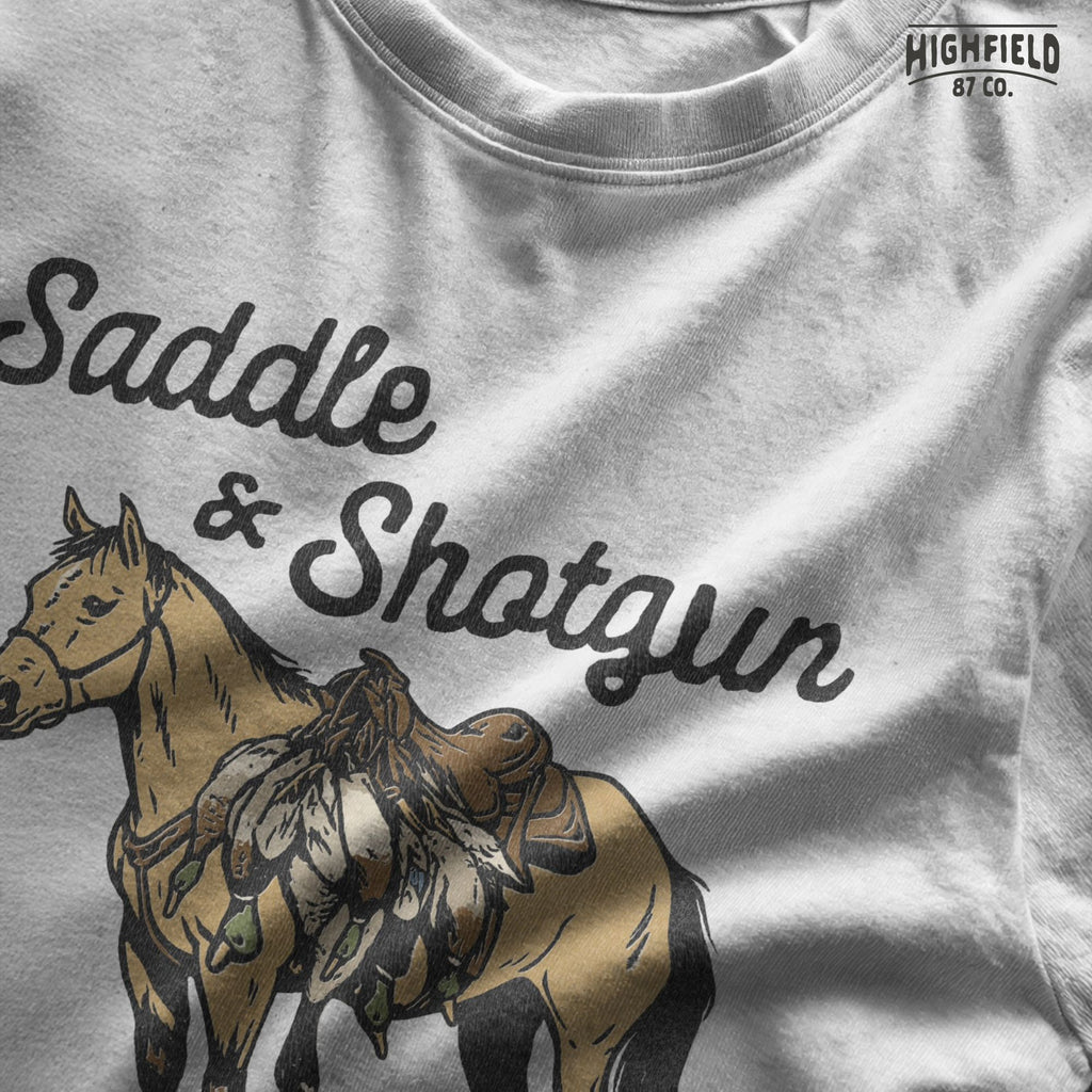 Saddle and Shotgun Hunting PNG | Horse with Saddle and Ducks Clipart | Western Hunting Shirt Design PNG for Sublimation | Digital Download