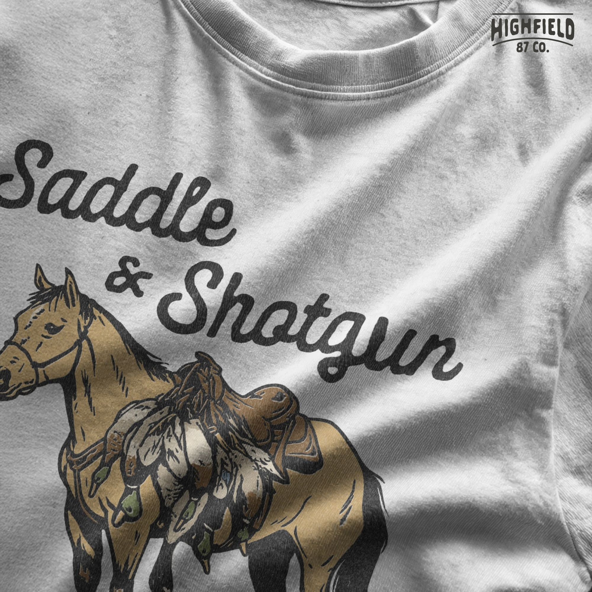 Saddle and Shotgun Hunting PNG | Horse with Saddle and Ducks Clipart | Western Hunting Shirt Design PNG for Sublimation | Digital Download
