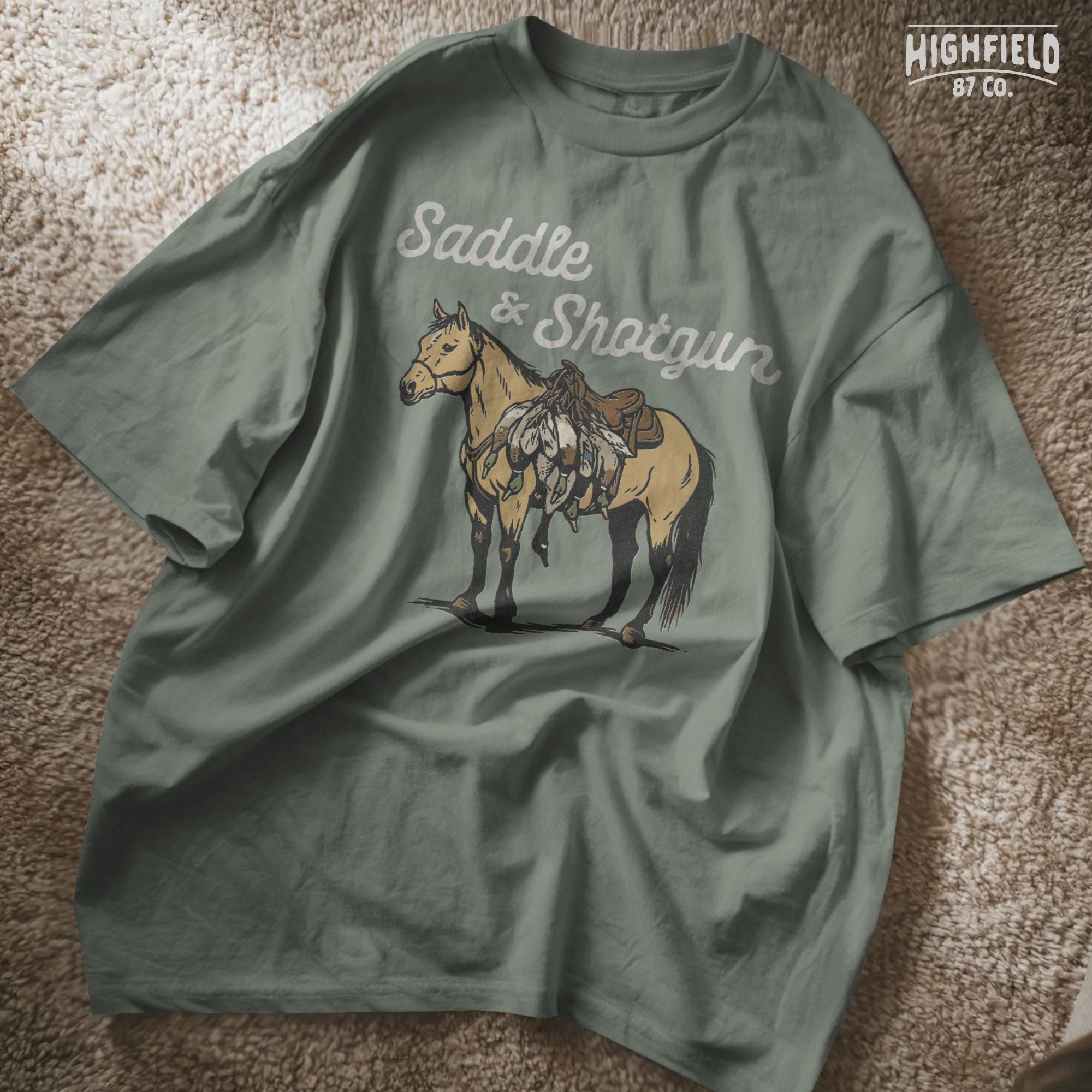 Saddle and Shotgun Hunting PNG | Horse with Saddle and Ducks Clipart | Western Hunting Shirt Design PNG for Sublimation | Digital Download