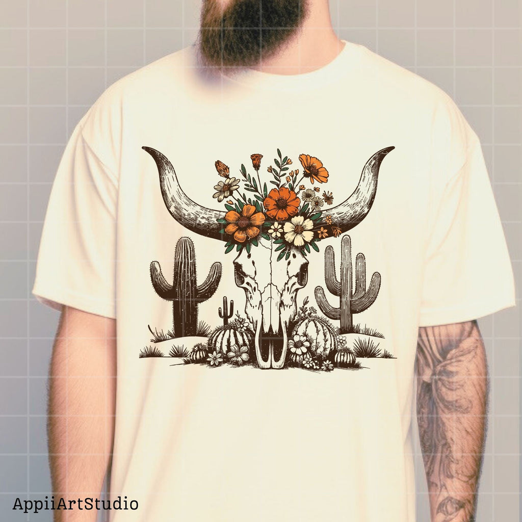 Western Desert Cow Skull Cactus, PNG Sublimations, Western Sublimations, Cowboy png, Designs Downloads, Shirt Design, Sublimation Download