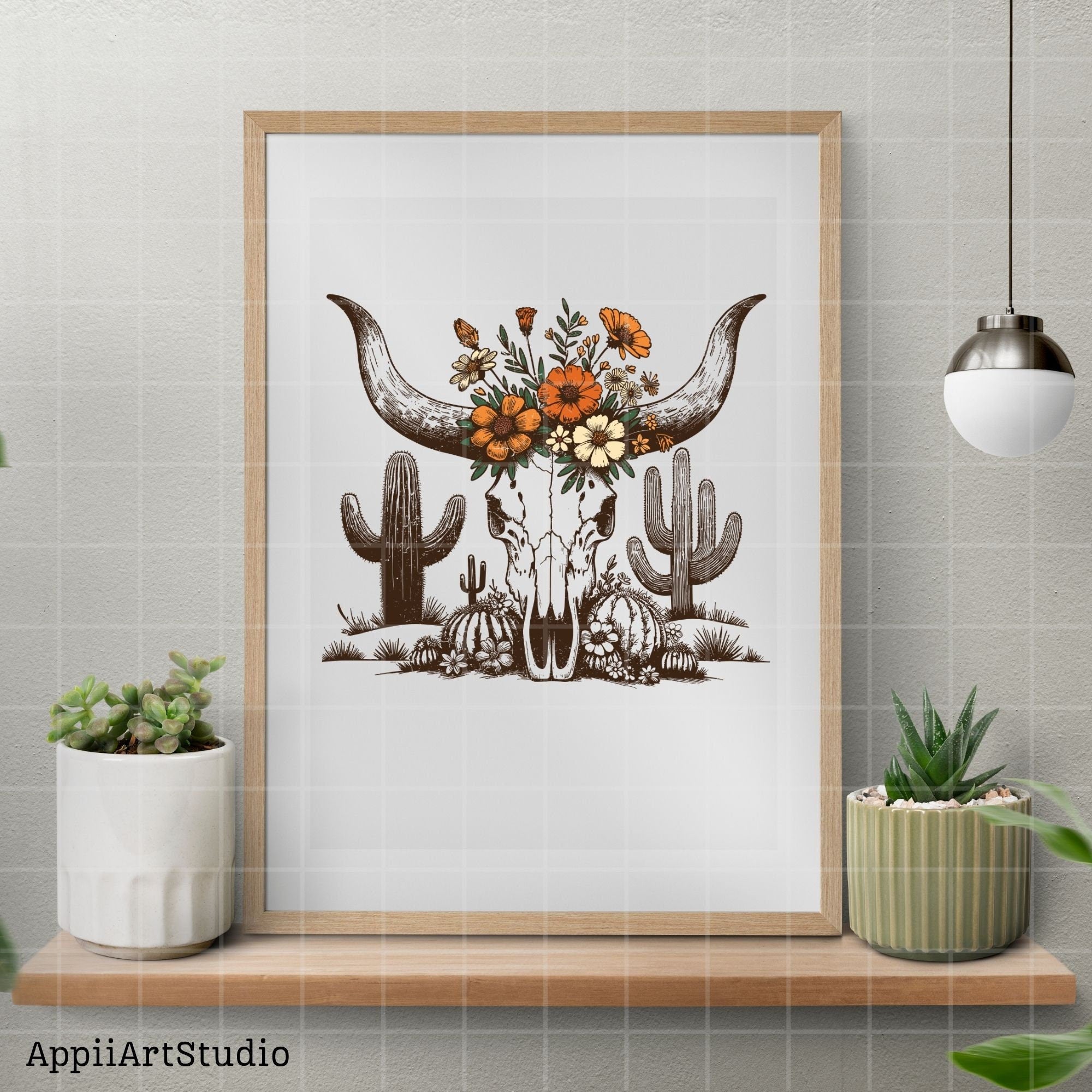 Western Desert Cow Skull Cactus, PNG Sublimations, Western Sublimations, Cowboy png, Designs Downloads, Shirt Design, Sublimation Download
