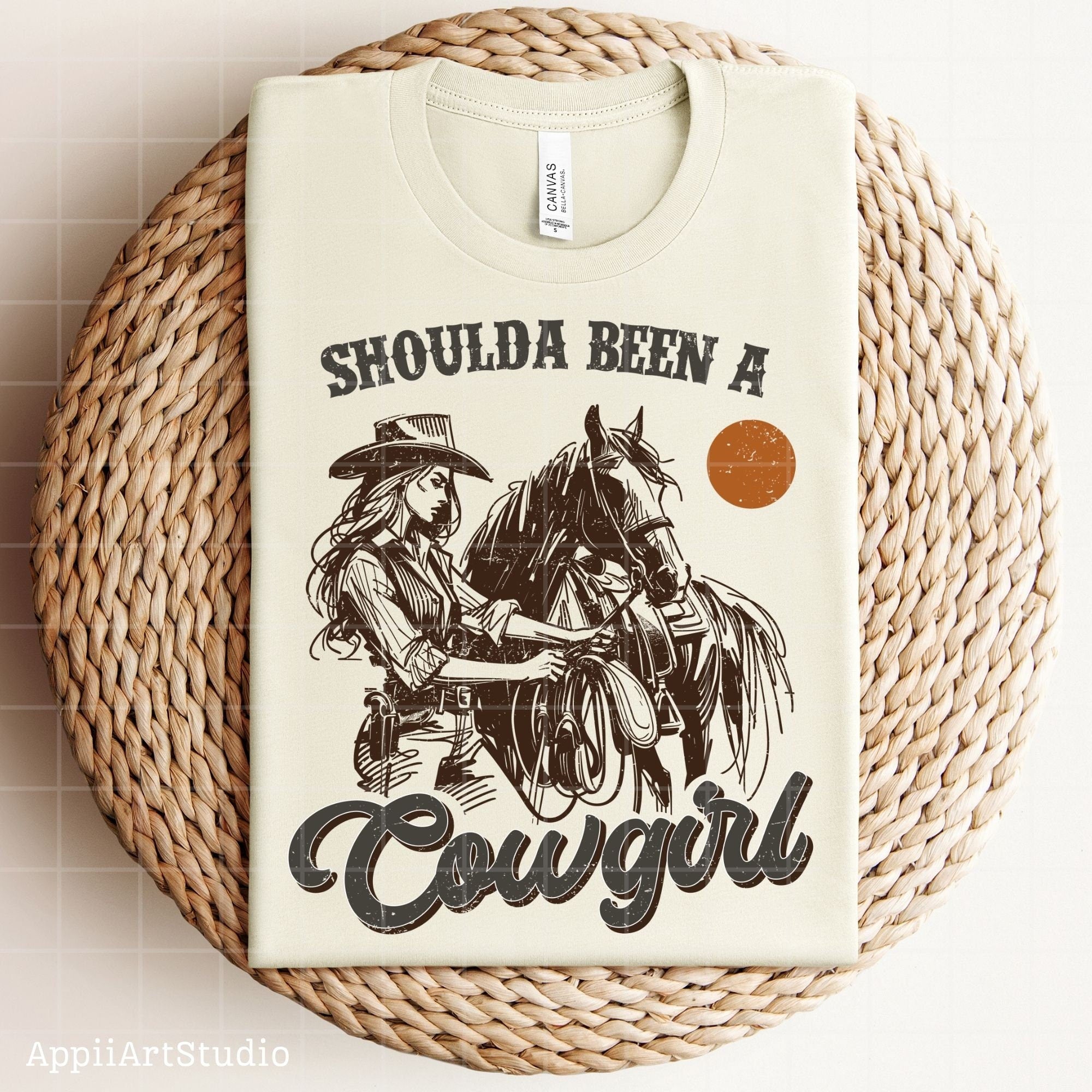 Shoulda Been a Cowgirl - Vintage Western Design, Western PNG Sublimation, Designs Downloads, PNG Clipart, Shirt Design, Sublimation Download
