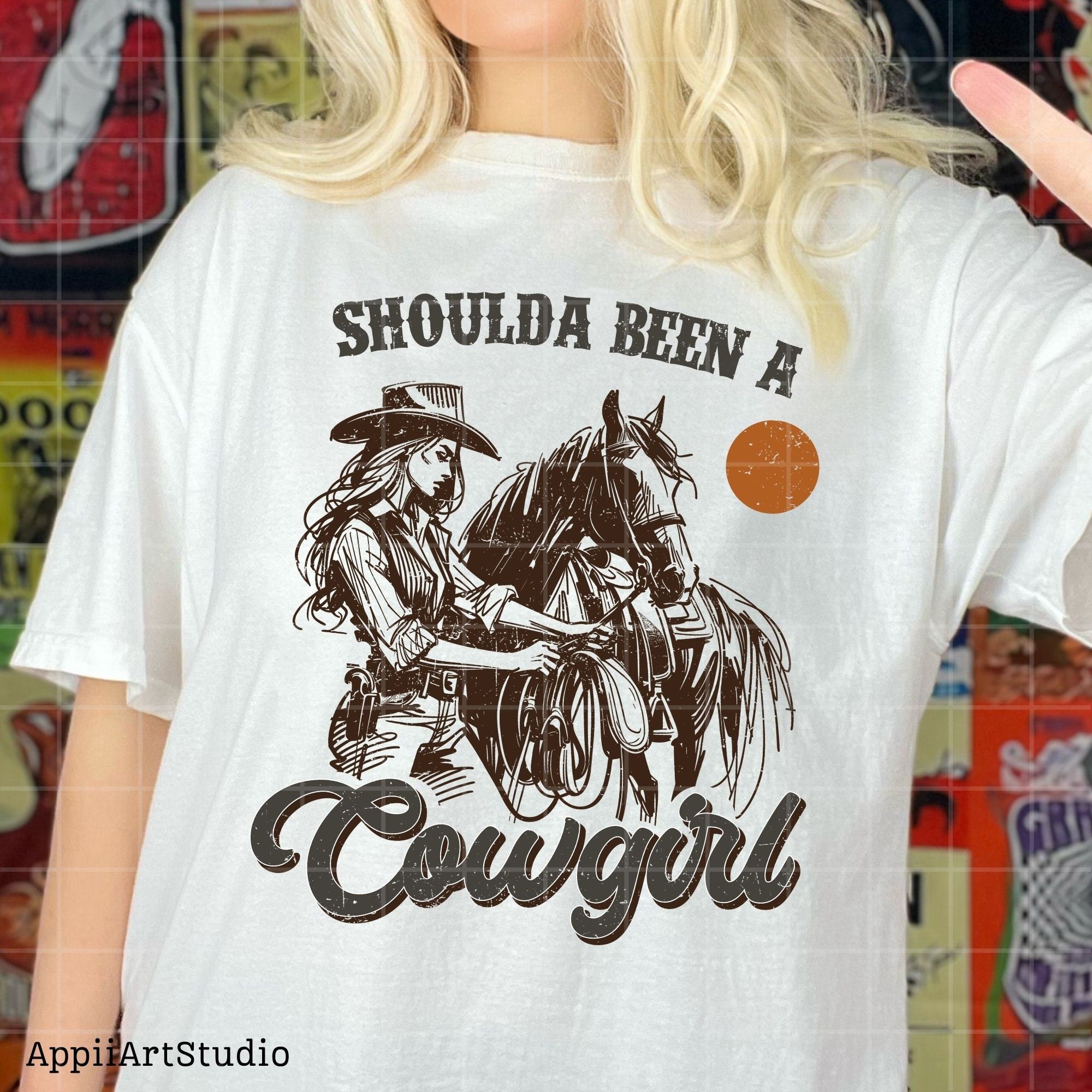 Shoulda Been a Cowgirl - Vintage Western Design, Western PNG Sublimation, Designs Downloads, PNG Clipart, Shirt Design, Sublimation Download