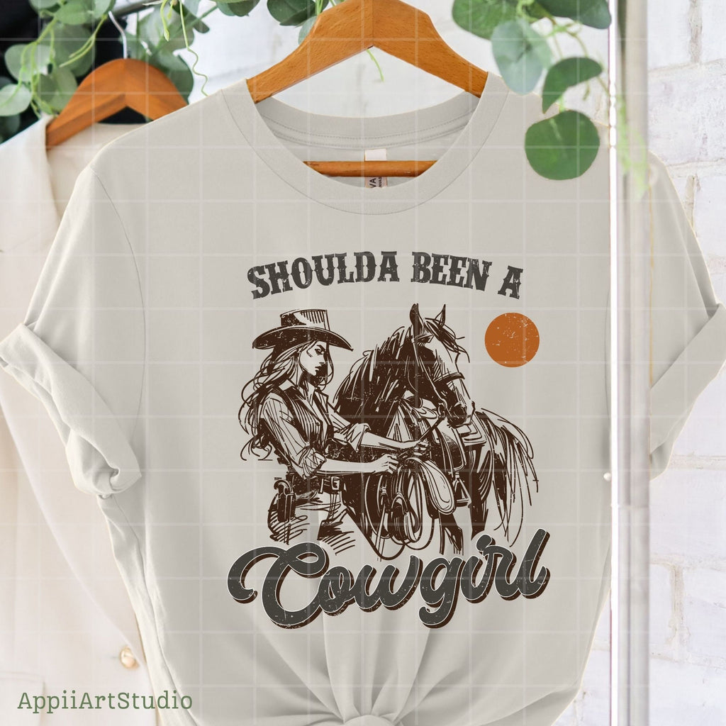 Shoulda Been a Cowgirl - Vintage Western Design, Western PNG Sublimation, Designs Downloads, PNG Clipart, Shirt Design, Sublimation Download