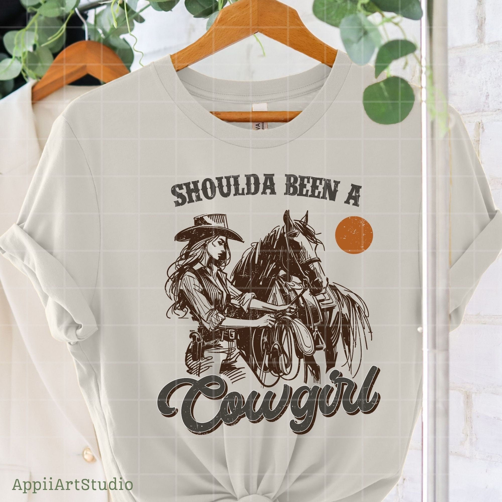 Shoulda Been a Cowgirl - Vintage Western Design, Western PNG Sublimation, Designs Downloads, PNG Clipart, Shirt Design, Sublimation Download