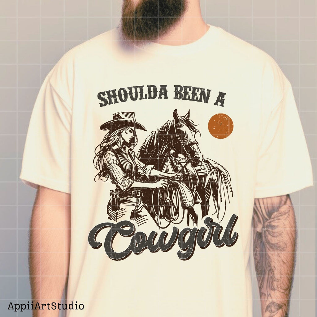 Shoulda Been a Cowgirl - Vintage Western Design, Western PNG Sublimation, Designs Downloads, PNG Clipart, Shirt Design, Sublimation Download