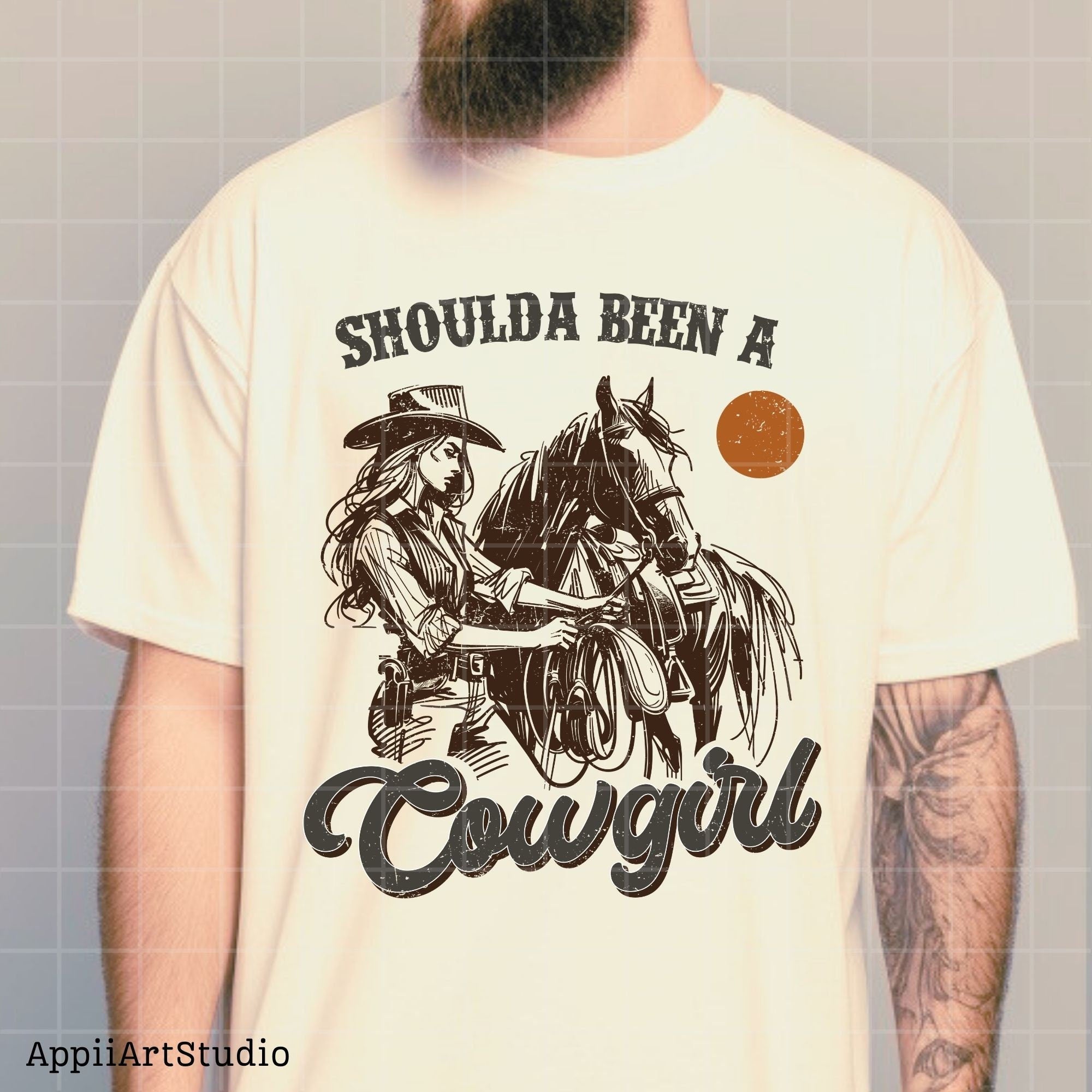 Shoulda Been a Cowgirl - Vintage Western Design, Western PNG Sublimation, Designs Downloads, PNG Clipart, Shirt Design, Sublimation Download