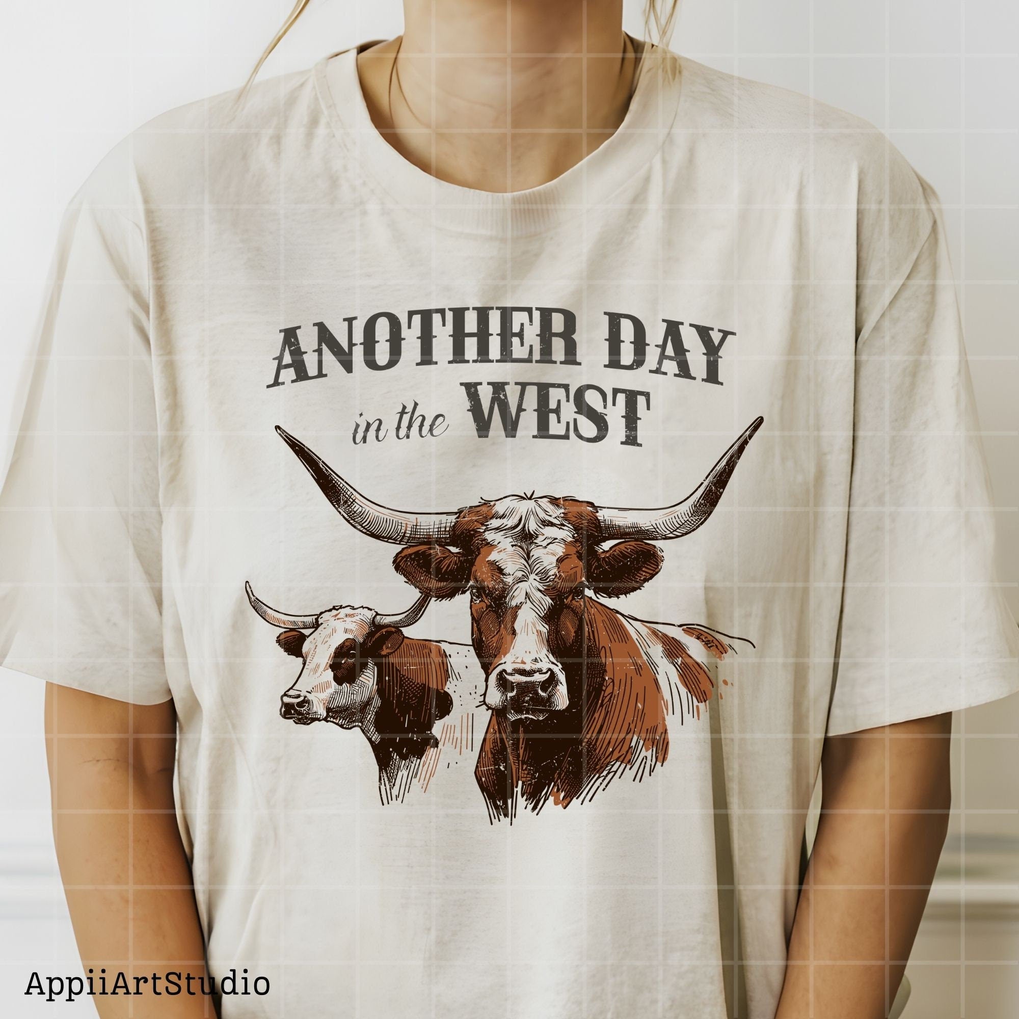 Another day in the west png, Western Cow, Western Shirt Design PNG, Western PNG, Vintage Style PNG, Western Design, Desert Western Png