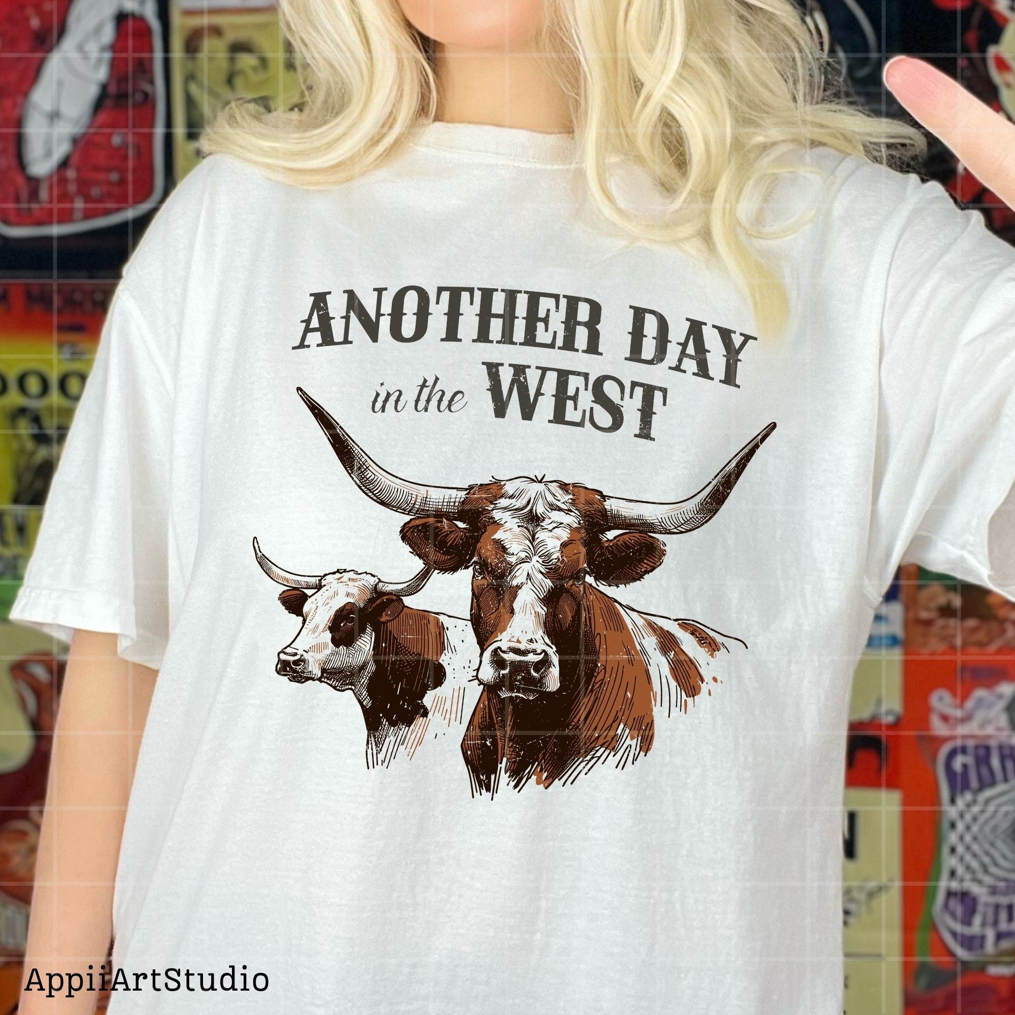 Another day in the west png, Western Cow, Western Shirt Design PNG, Western PNG, Vintage Style PNG, Western Design, Desert Western Png