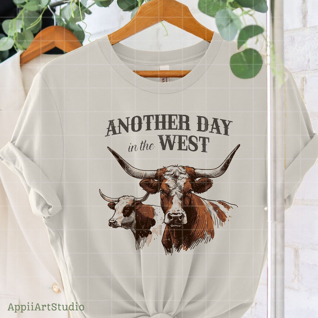 Another day in the west png, Western Cow, Western Shirt Design PNG, Western PNG, Vintage Style PNG, Western Design, Desert Western Png