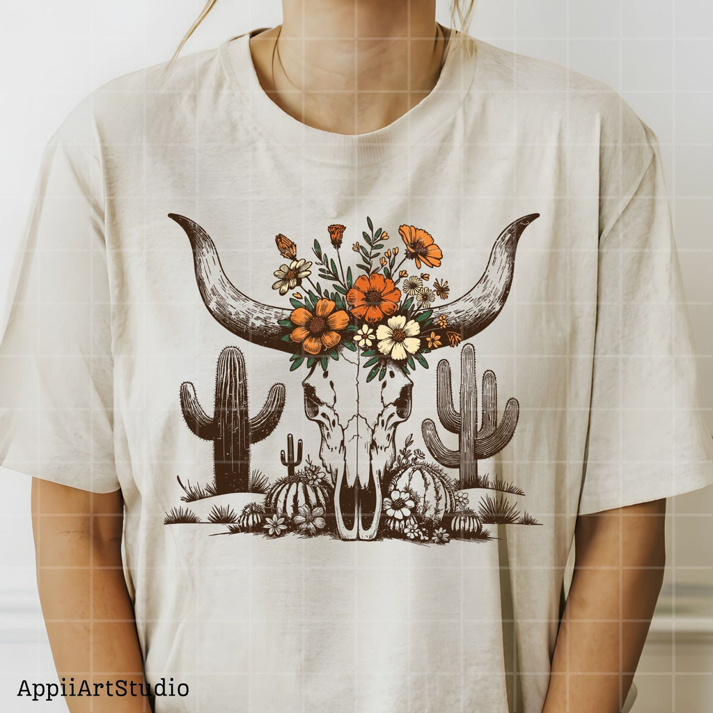 Western Desert Cow Skull Cactus, PNG Sublimations, Western Sublimations, Cowboy png, Designs Downloads, Shirt Design, Sublimation Download