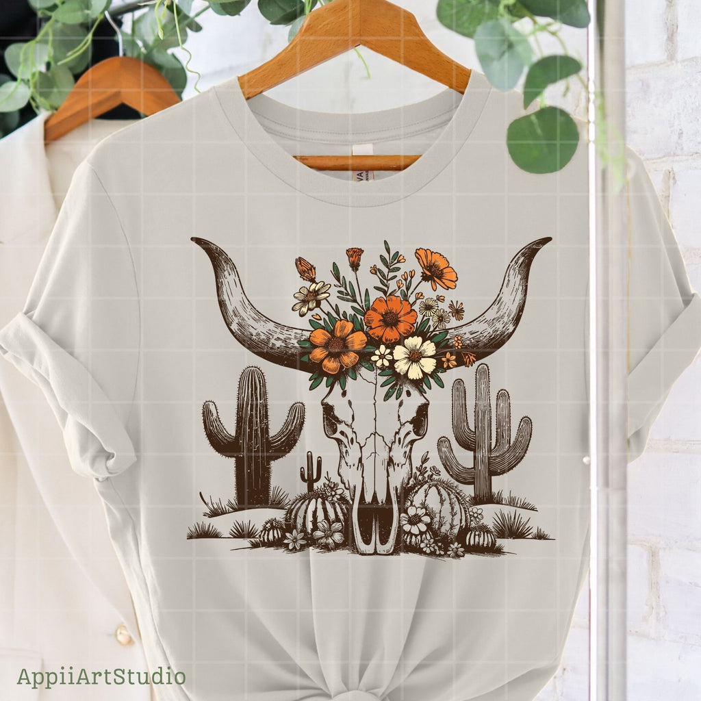 Western Desert Cow Skull Cactus, PNG Sublimations, Western Sublimations, Cowboy png, Designs Downloads, Shirt Design, Sublimation Download