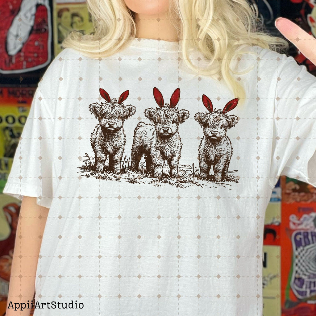 Western Easter highland cow Png, Easter Png, bunny ears png, Western Sublimation Png, Western Shirt Png, Easter Bunny Png, Easter cow Png