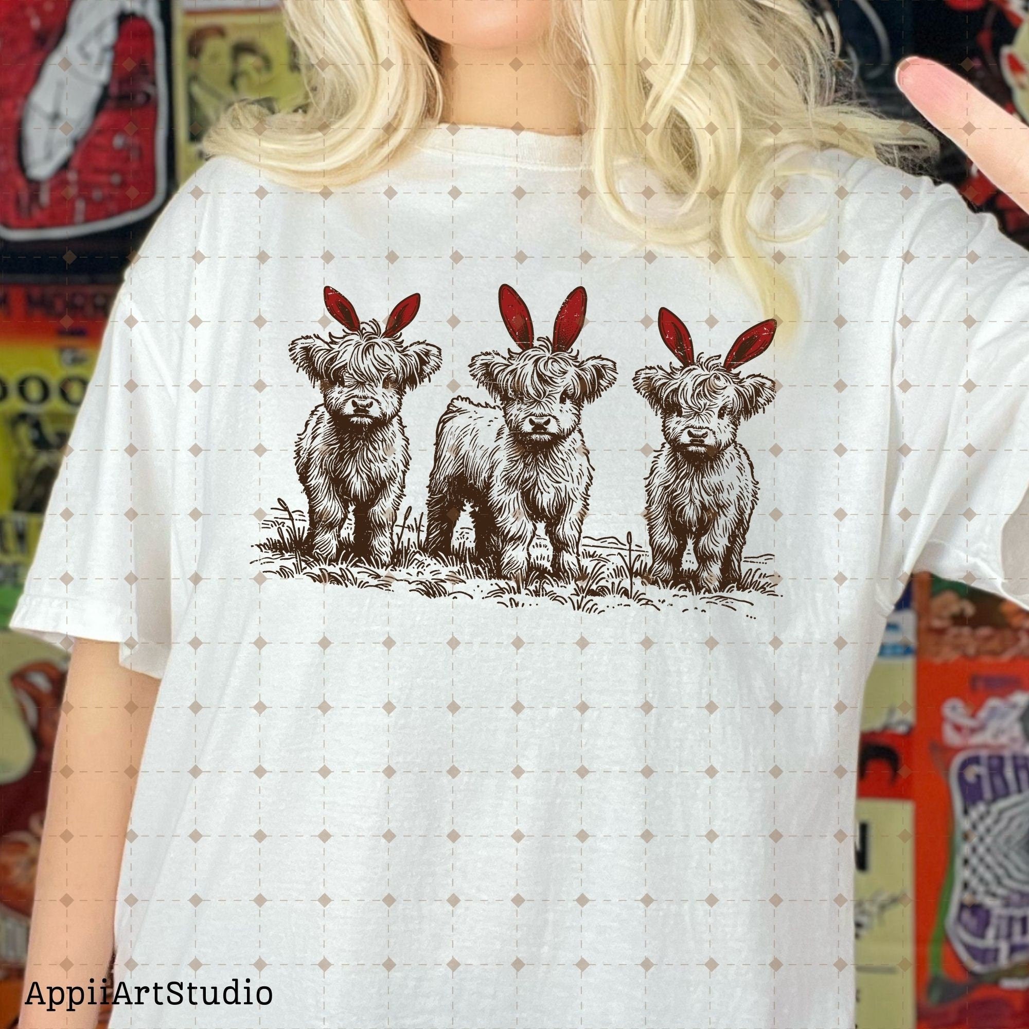 Western Easter highland cow Png, Easter Png, bunny ears png, Western Sublimation Png, Western Shirt Png, Easter Bunny Png, Easter cow Png