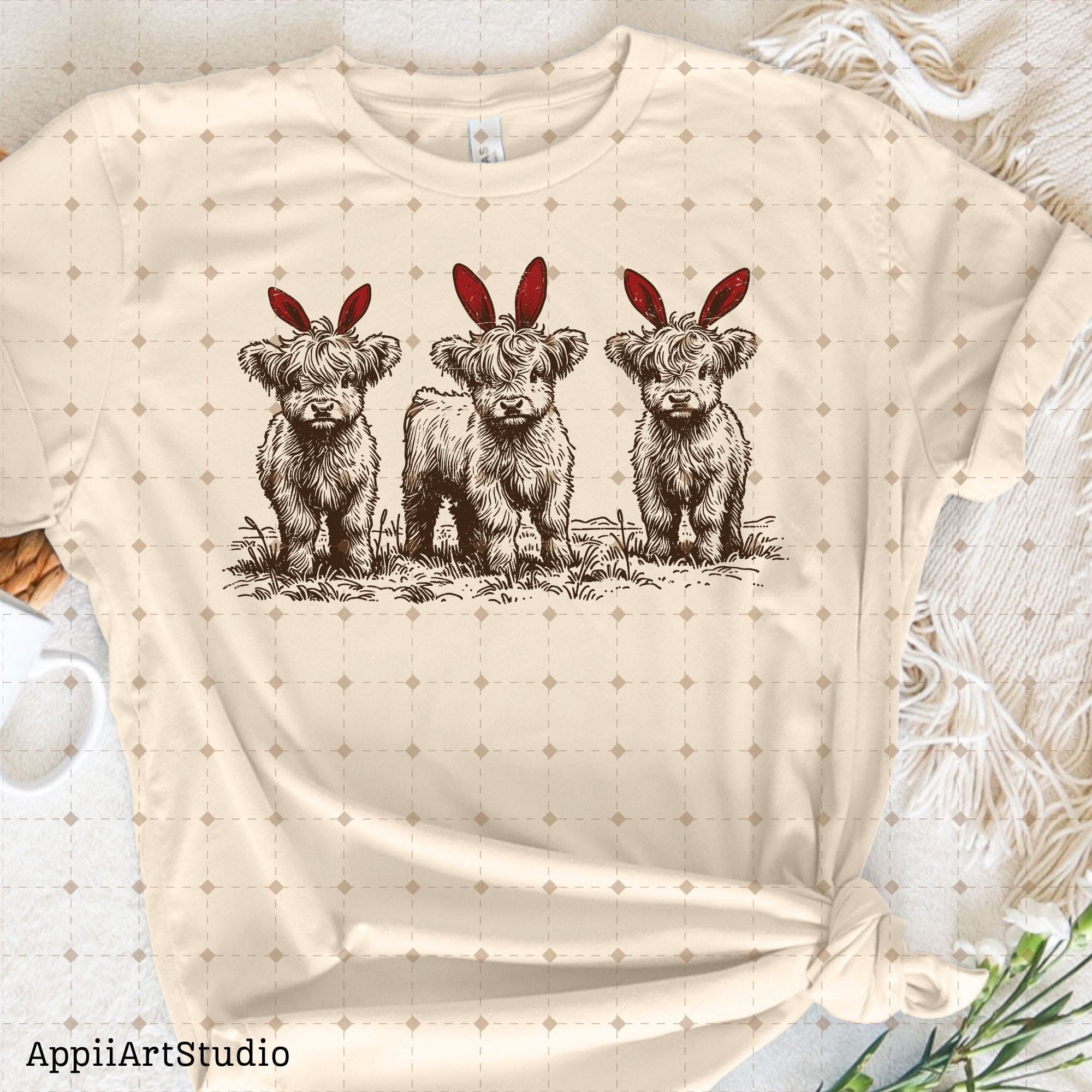 Western Easter highland cow Png, Easter Png, bunny ears png, Western Sublimation Png, Western Shirt Png, Easter Bunny Png, Easter cow Png