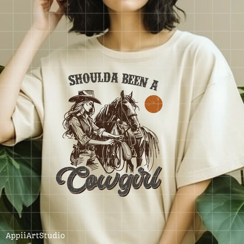Shoulda Been a Cowgirl - Vintage Western Design, Western PNG Sublimation, Designs Downloads, PNG Clipart, Shirt Design, Sublimation Download