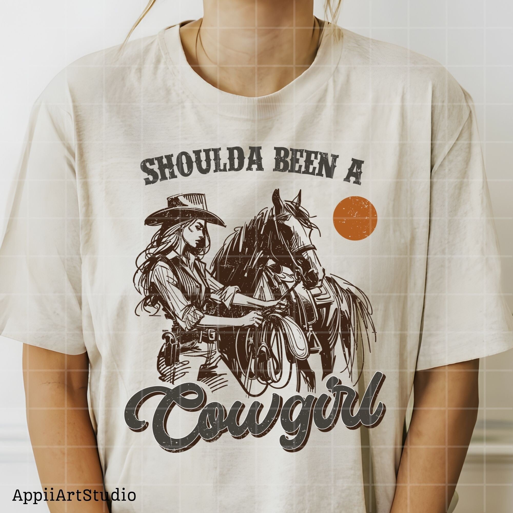 Shoulda Been a Cowgirl - Vintage Western Design, Western PNG Sublimation, Designs Downloads, PNG Clipart, Shirt Design, Sublimation Download