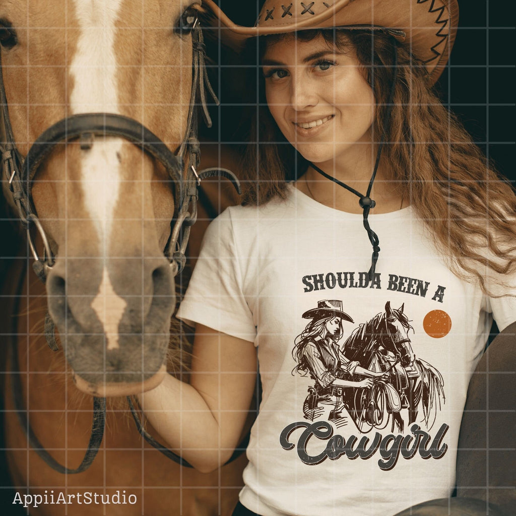 Shoulda Been a Cowgirl - Vintage Western Design, Western PNG Sublimation, Designs Downloads, PNG Clipart, Shirt Design, Sublimation Download