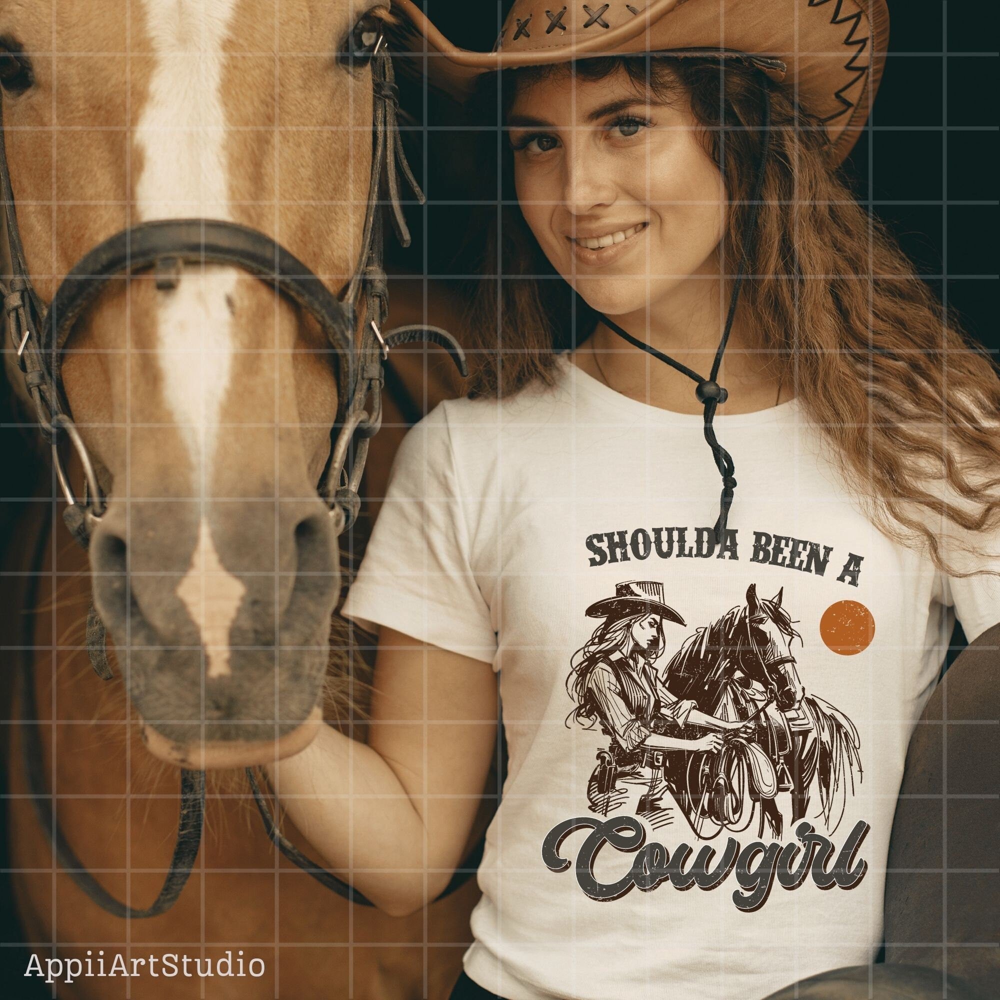 Shoulda Been a Cowgirl - Vintage Western Design, Western PNG Sublimation, Designs Downloads, PNG Clipart, Shirt Design, Sublimation Download
