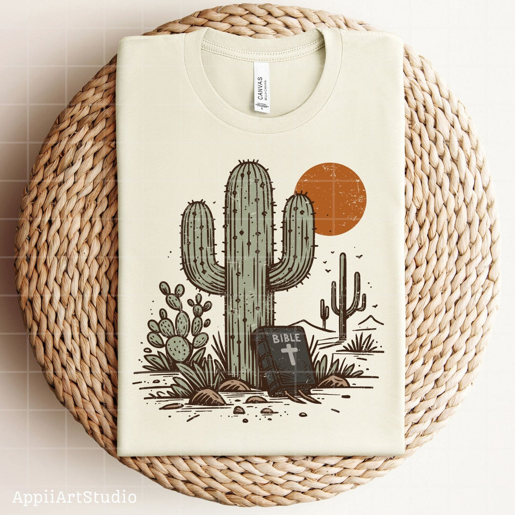 Bible Desert Cactus Sunset, Religious Western, PNG Sublimations, Western Sublimations, Designs Downloads, Shirt Design, Sublimation Download
