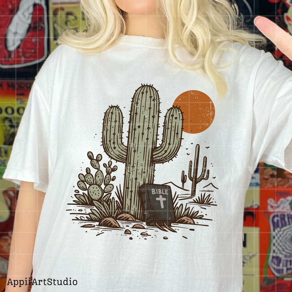 Bible Desert Cactus Sunset, Religious Western, PNG Sublimations, Western Sublimations, Designs Downloads, Shirt Design, Sublimation Download