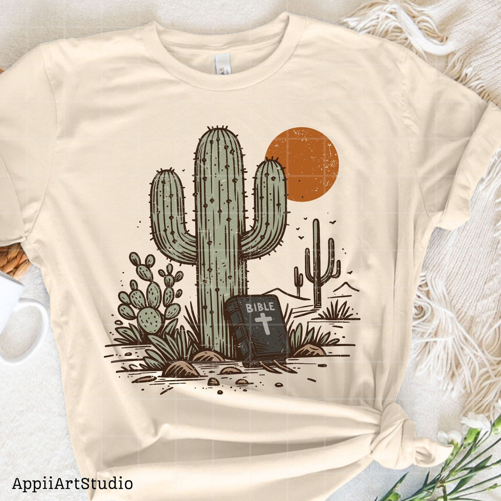 Bible Desert Cactus Sunset, Religious Western, PNG Sublimations, Western Sublimations, Designs Downloads, Shirt Design, Sublimation Download