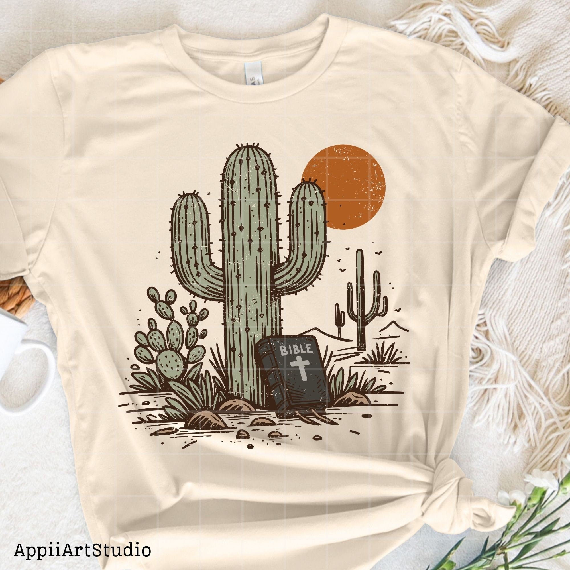 Bible Desert Cactus Sunset, Religious Western, PNG Sublimations, Western Sublimations, Designs Downloads, Shirt Design, Sublimation Download
