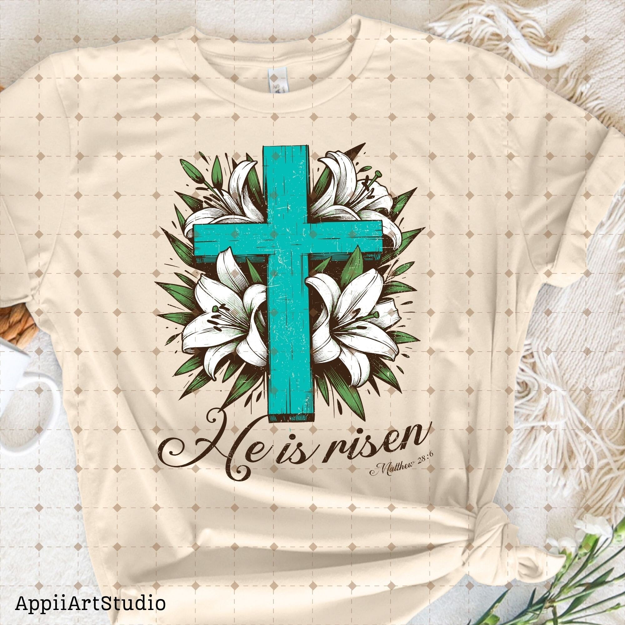 He is Risen png, Matthew 28:6, Turquoise Cross png, Sublimation Design, Christian Country Png,Western Religious Png,Christian Png,Easter png