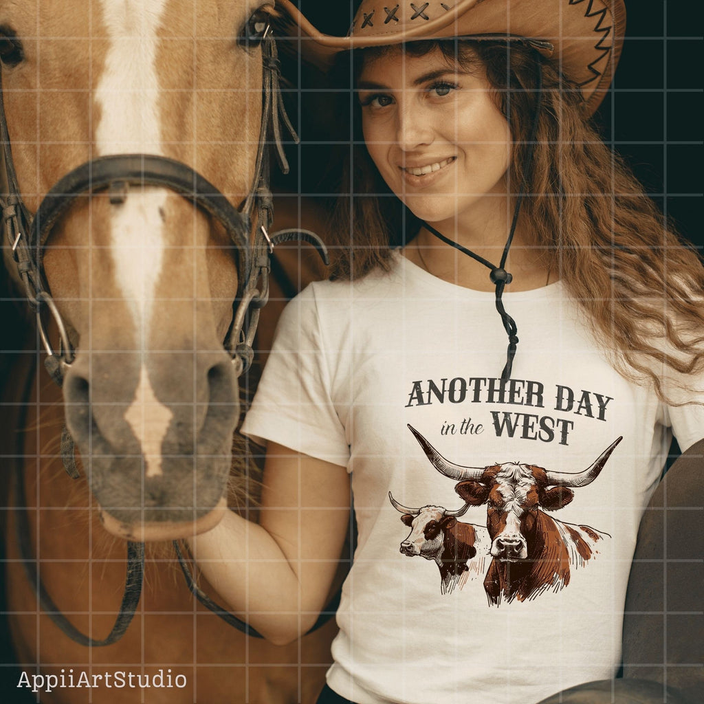 Another day in the west png, Western Cow, Western Shirt Design PNG, Western PNG, Vintage Style PNG, Western Design, Desert Western Png
