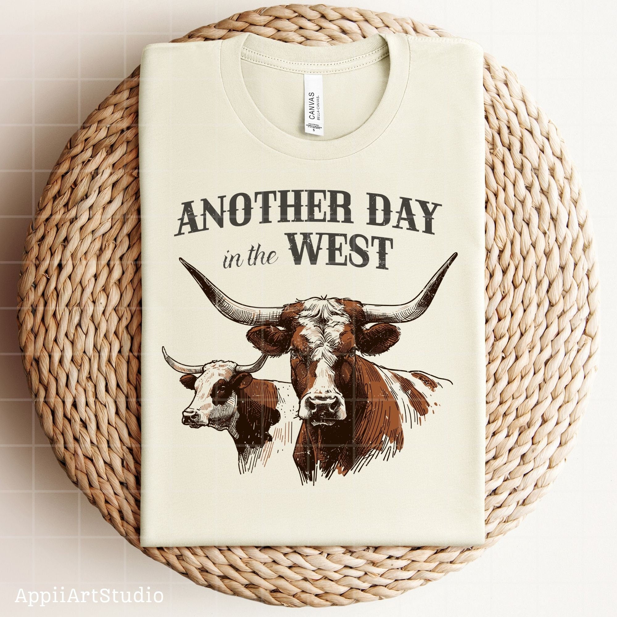 Another day in the west png, Western Cow, Western Shirt Design PNG, Western PNG, Vintage Style PNG, Western Design, Desert Western Png